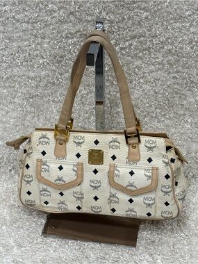 MCM Off White Monogram Boston Bag